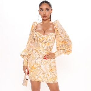 Jillian Printed Mini Dress - Yellow